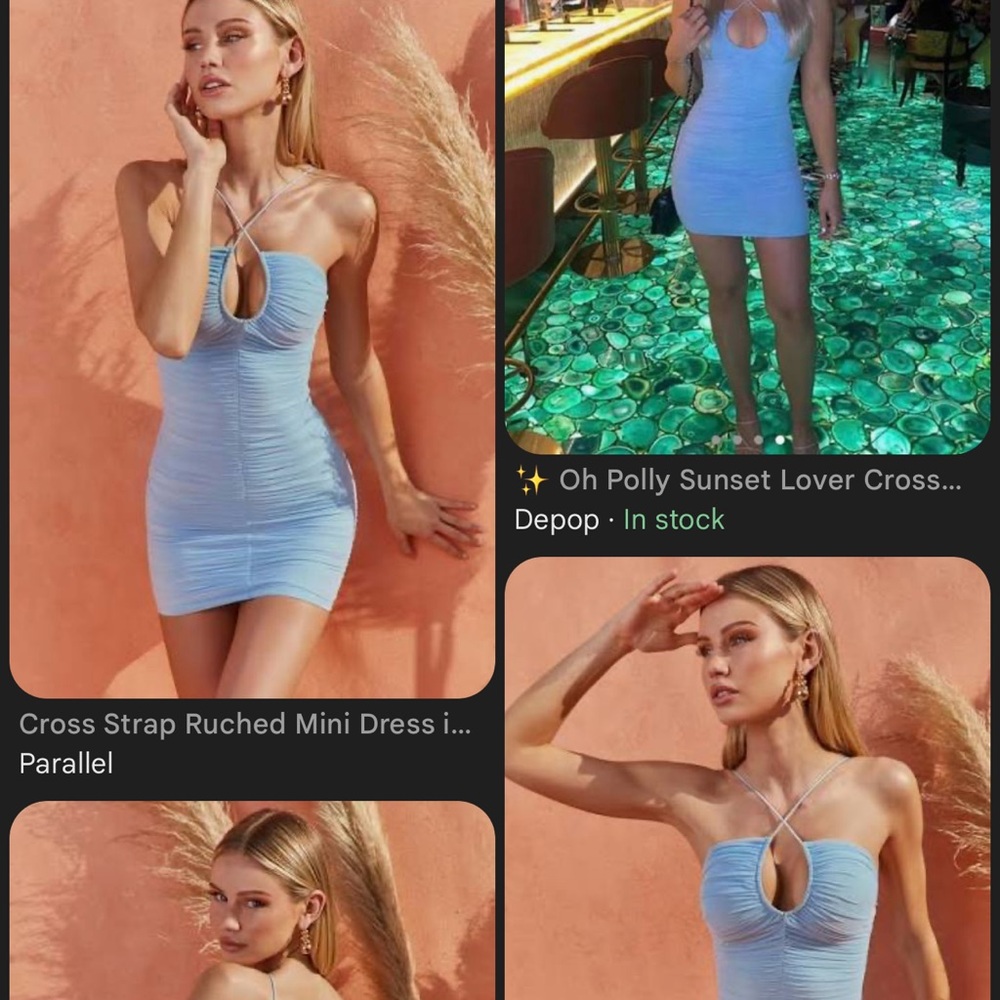 Oh Polly Light Blue Cross Strap Mini Dress